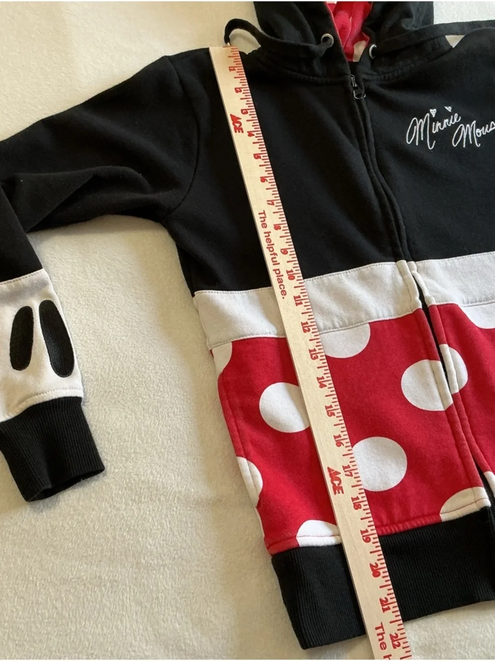 Disney Girls Minnie Mouse Black, Red & White Hooded Zip-Up